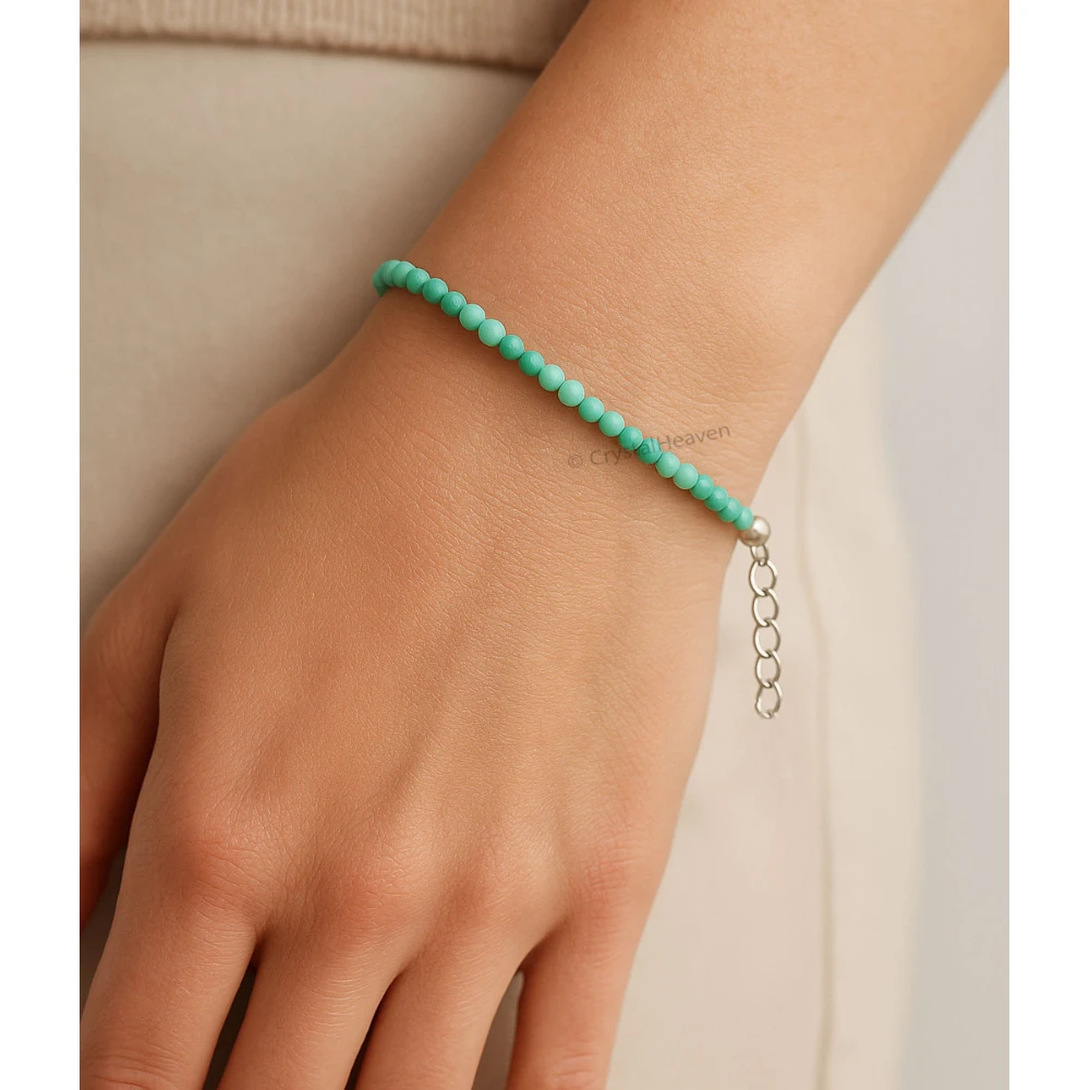 Amazonite Bracelets - 2mm Faceted Beads (Silver) - Image 4