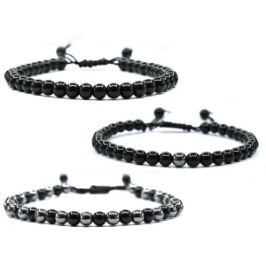 Anti Swelling Black Obsidian Hematite Set Of 3 Anklet (Without Knot)