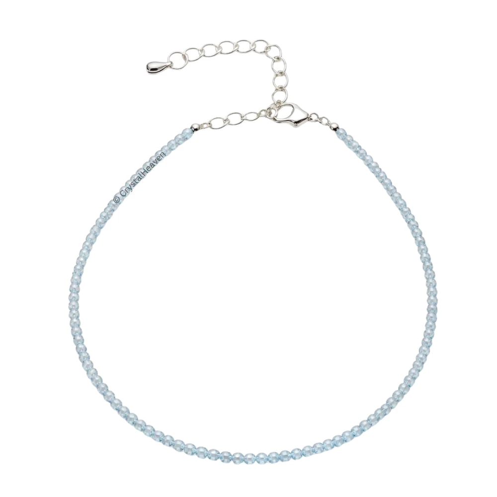 Aquamarine Anklet - 2mm Faceted Beads (Silver) - Image 3