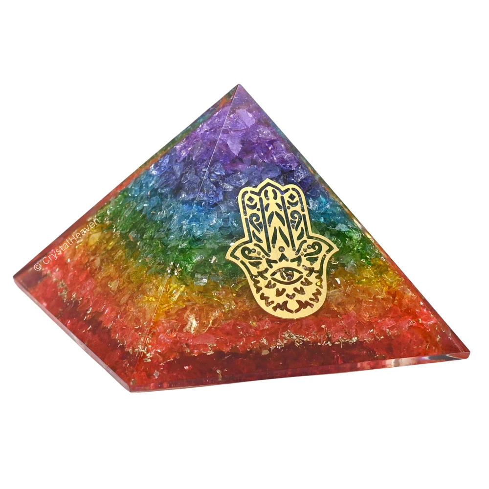 7 Chakra Onyx Orgone Pyramid (Hamsa)