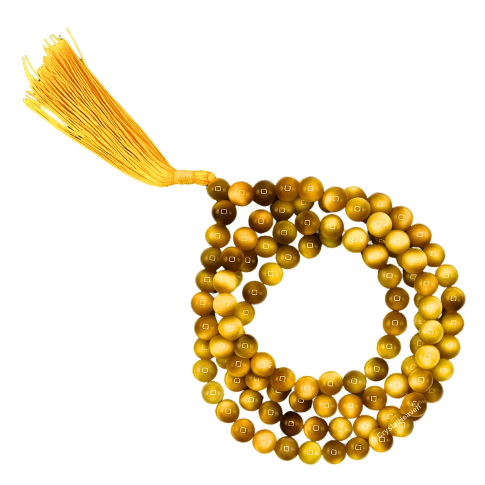 Yellow Cats Eye Japa Mala (Without Knot) - Image 3