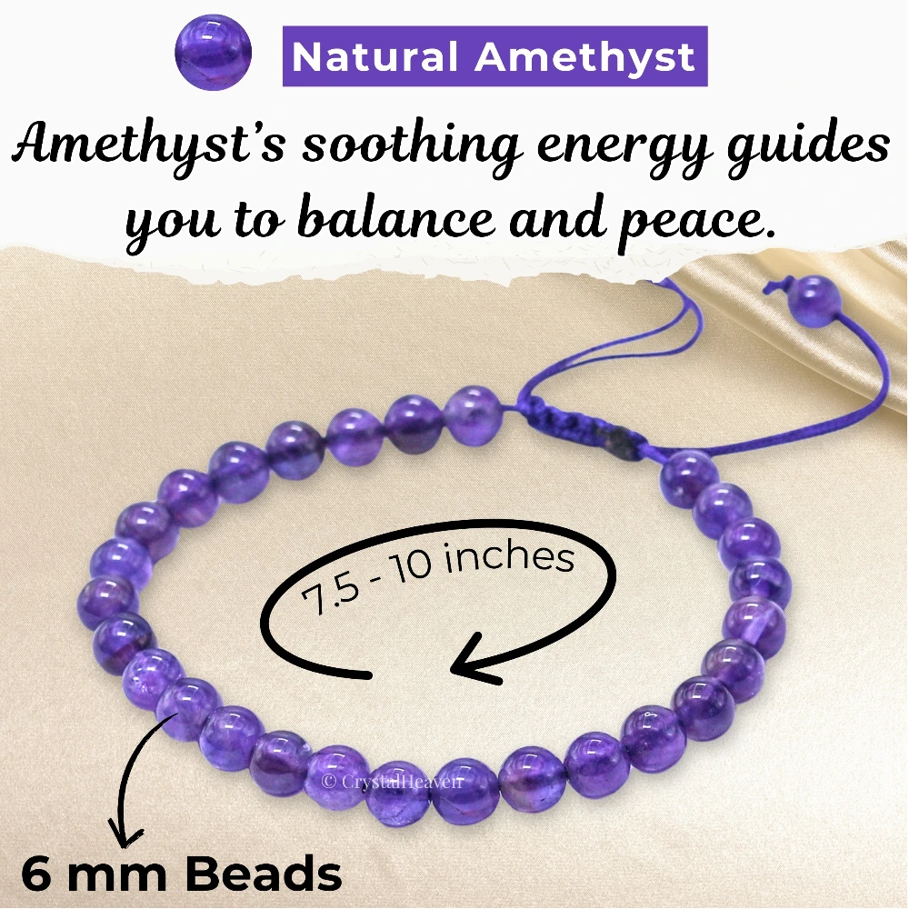 Amethyst Healing Crystal Bracelets - 6mm Beads (Adjustable) - Image 4