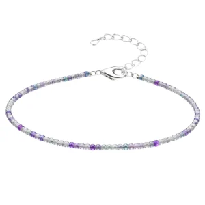 Blue Fluorite Anklet - 2mm Faceted Beads (Silver)