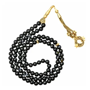 Black Banded Agate Crystal Tasbih (Gold)