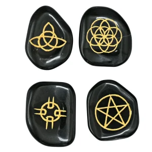 Black Agate Pagan Wiccan Stones (Set of 4)