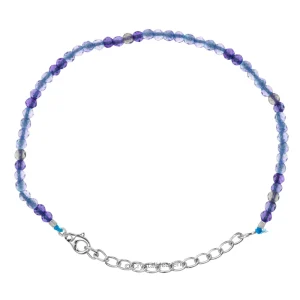 Blue Fluorite Bracelets - 2mm Faceted Beads (Silver)