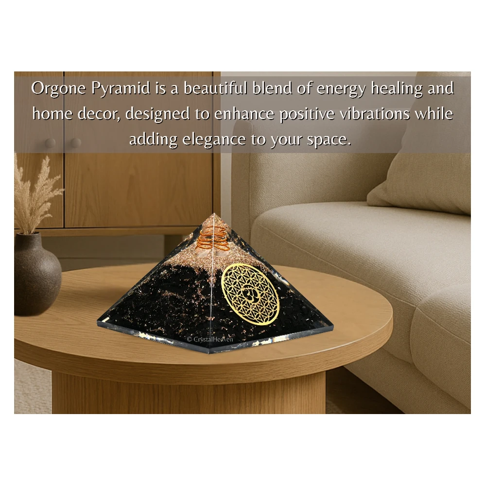 Black Tourmaline Orgone Pyramid (OM Flower Of Life) - Image 5
