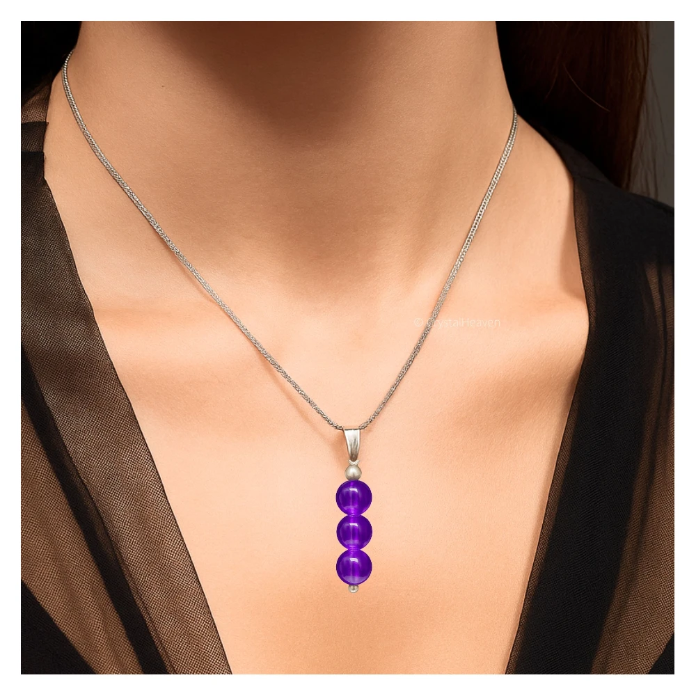 Amethyst Crystal Bead Necklace (Silver) - Image 3