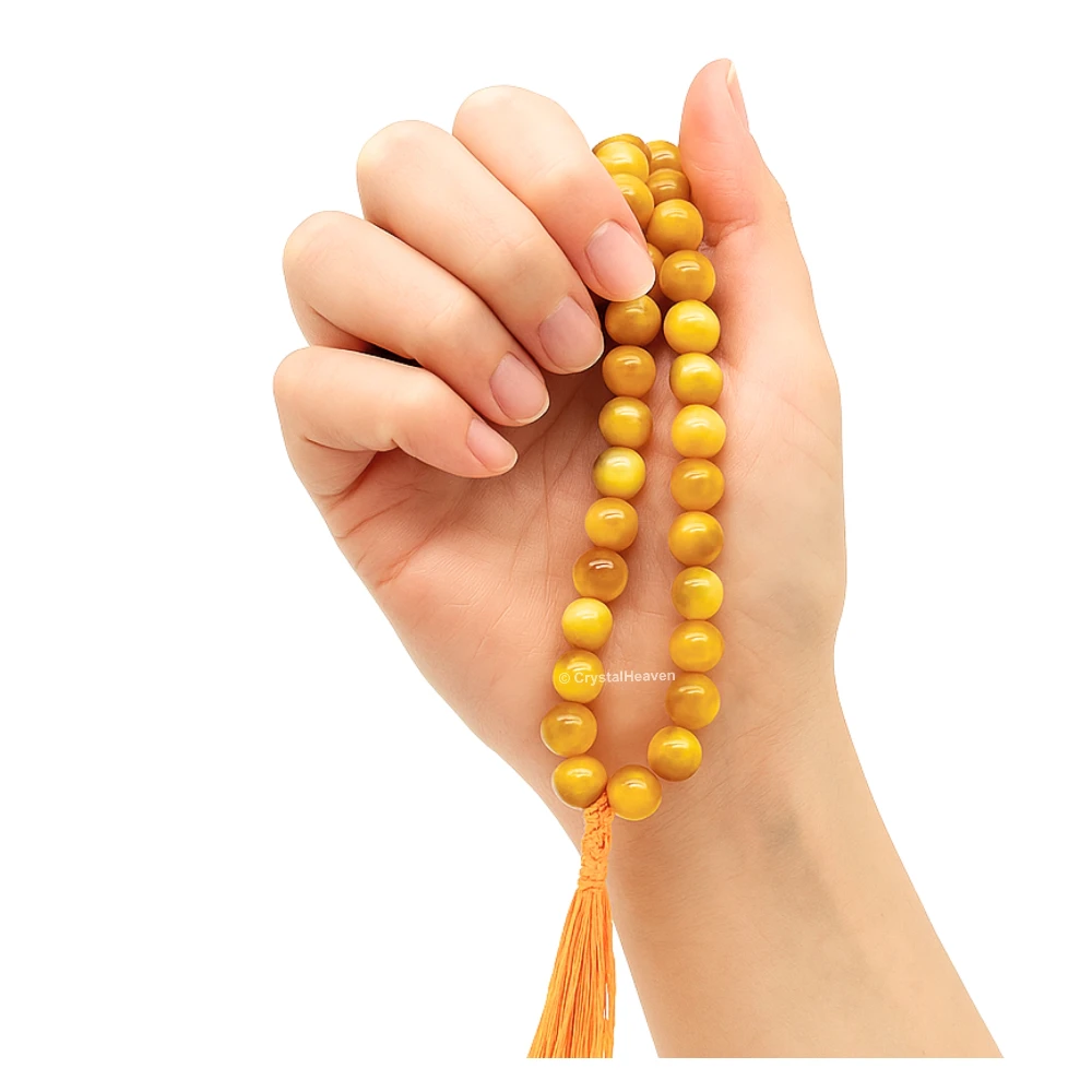 Yellow Cats Eye Japa Mala (Without Knot) - Image 5