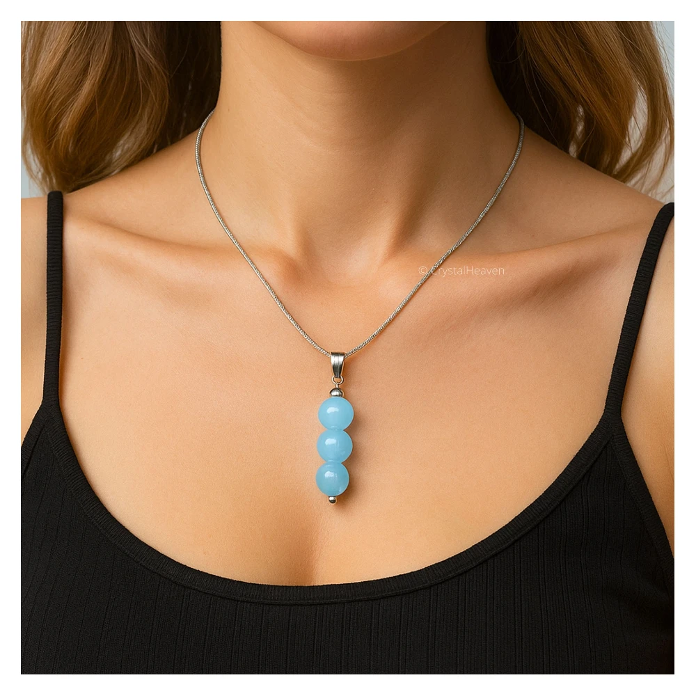 Aquamarine Crystal Bead Necklace (Silver) - Image 4
