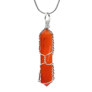 Carnelian Necklace - Wire Wrapped Double Point (Silver)