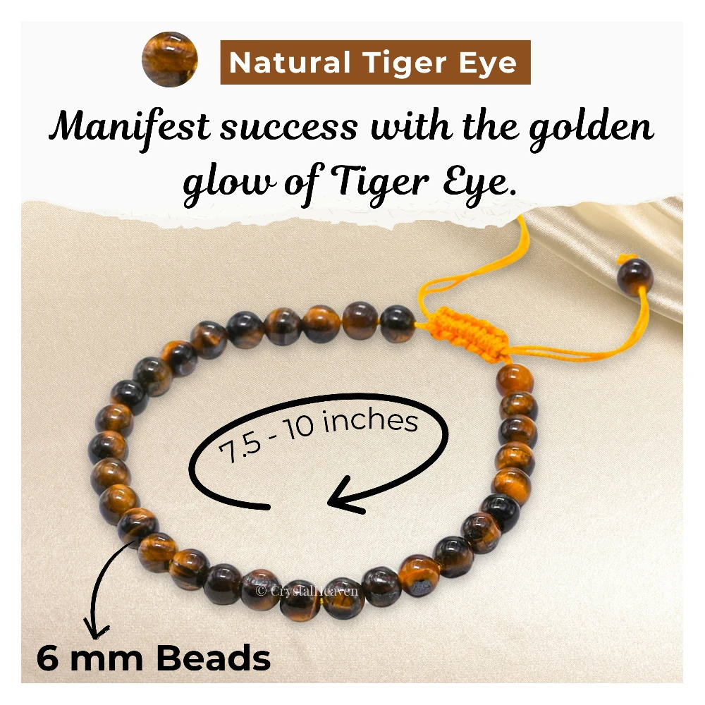 Tiger Eye Healing Crystal Bracelets - 6mm Beads (Adjustable) - Image 4