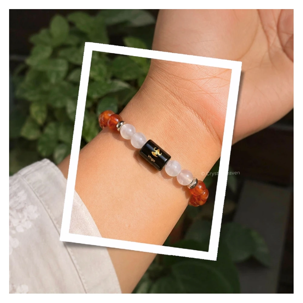 Virgo Bracelet (कन्या राशि) - Carnelian & Milky Quartz - Image 5