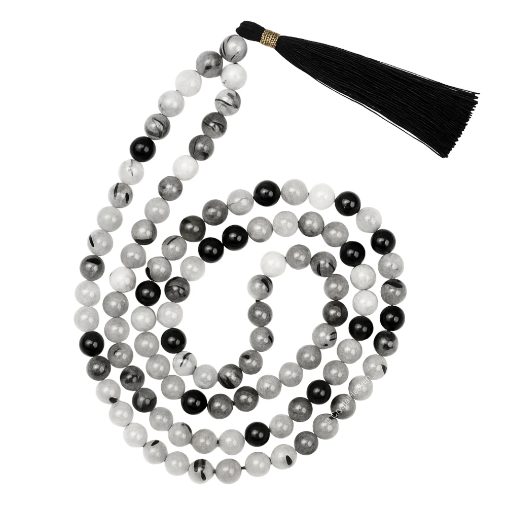 Black Agate Japa Mala (Om) (Hand Knotted) - Image 9