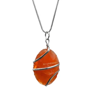 Carnelian Necklace - Raw Oval Crystal (Silver)