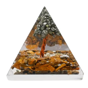 Tiger Eye with Pyrite Tree Orgone Pyramid - 30mm