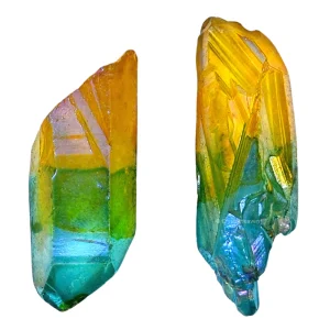 Aqua-Apple-Tangerine Aura Quartz Crystals Raw Points (2 Pieces)