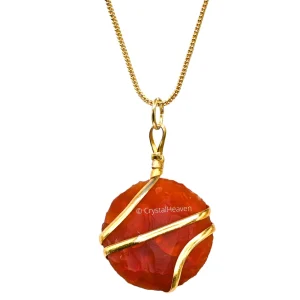 Carnelian Necklace - Raw Disc Crystal (Gold)