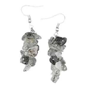 Black Rutilated Quartz Crystal Earrings (Silver)