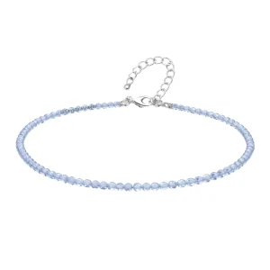 Blue Lace Chalcedony Anklet - 2mm Faceted Beads (Silver)