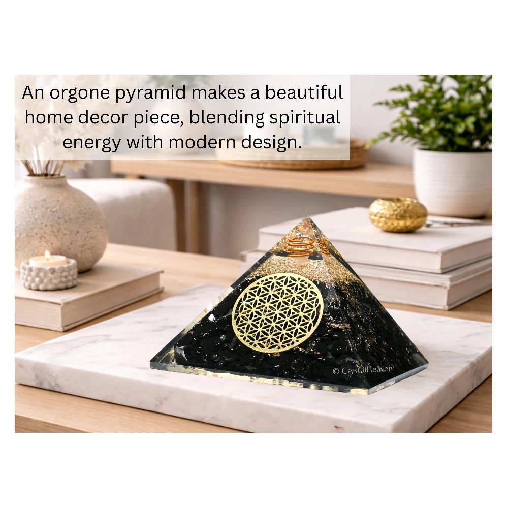 Black Tourmaline Orgone Pyramid (Flower Of Life) - Image 6