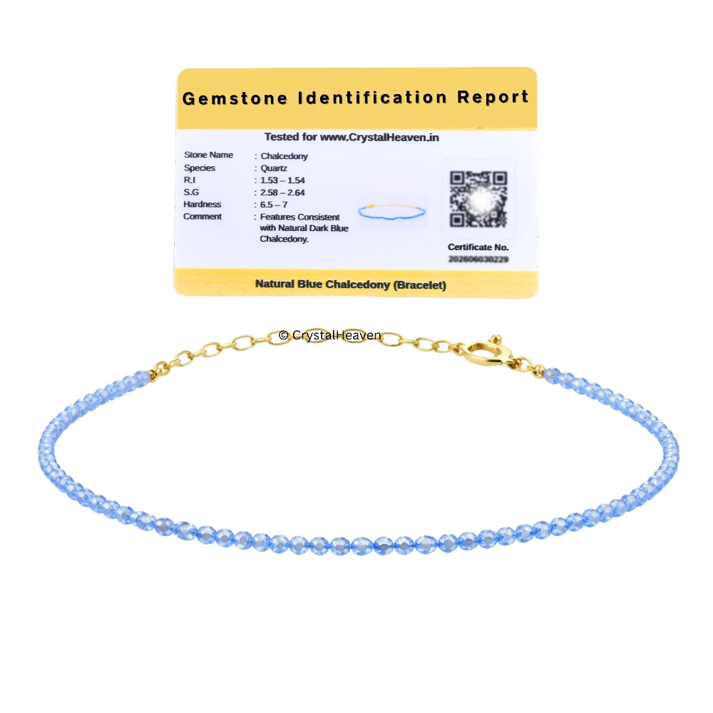 Blue Chalcedony Bracelets - 2mm Faceted Beads (Gold) - Image 2