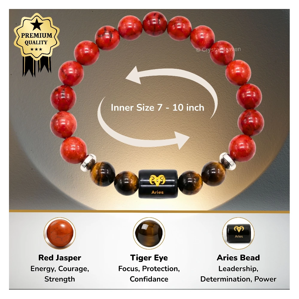 Aries Bracelet (मेष राशि) - Red Jasper & Tiger Eye - Image 3