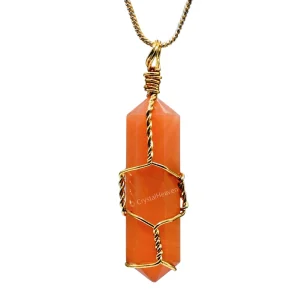 Carnelian Necklace - Wire Wrapped Double Point (Gold)