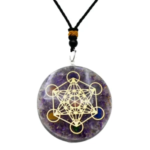 Amethyst Crystal Orgone Pendant - Metatron Cube