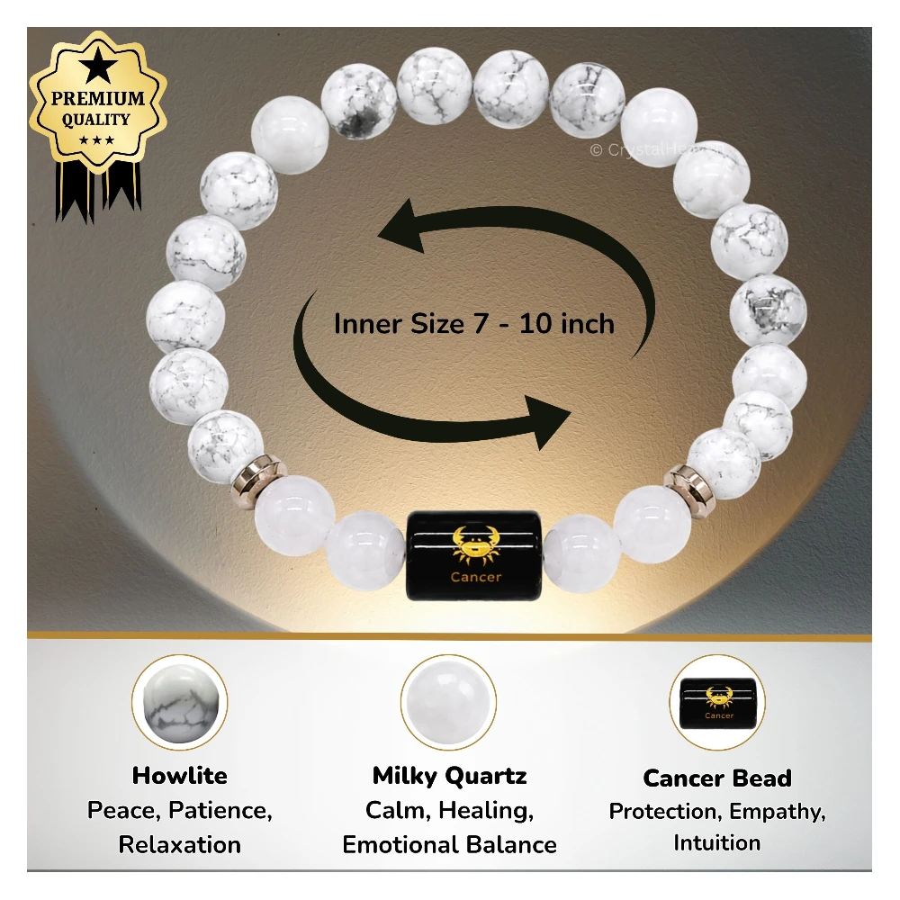 Cancer Bracelet (कर्क राशि) - Howlite & Milky Quartz - Image 3