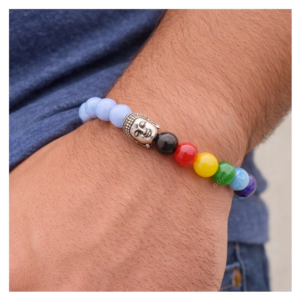 Blue Lace Agate Chakra with Buddha Bracelet (Elastic) - Image 4