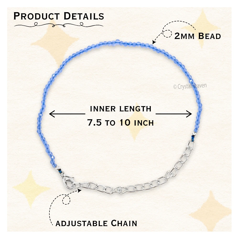 Blue Chalcedony Bracelets - 2mm Faceted Beads (Silver) - Image 2