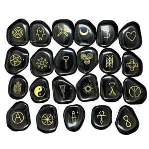 Black Agate Pagan Wiccan Stones (Set of 23)