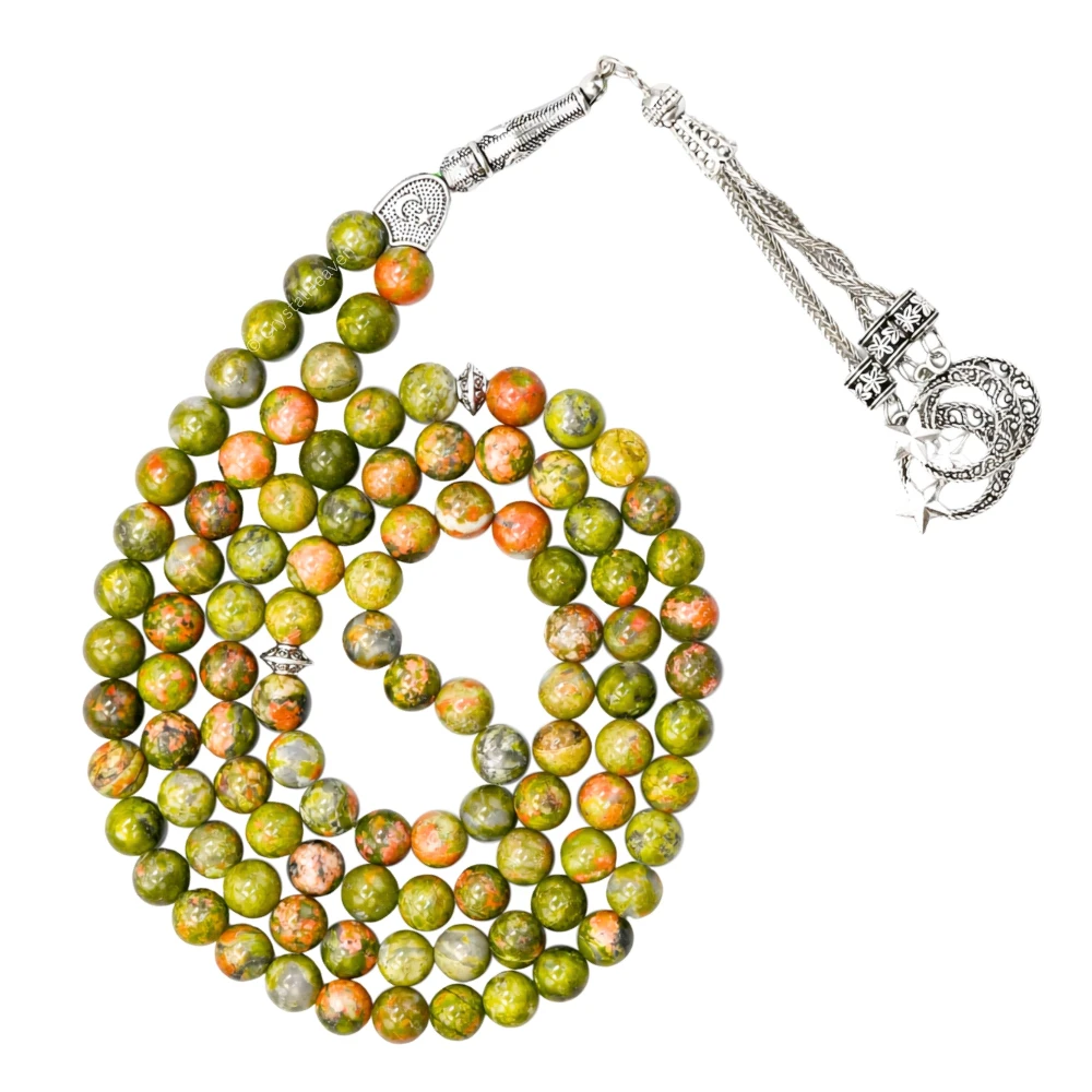 Unakite Crystal Tasbih (Silver)