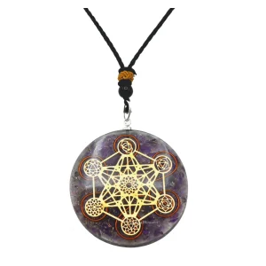 Amethyst Crystal Orgone Pendant - Chakra Metatron Cube