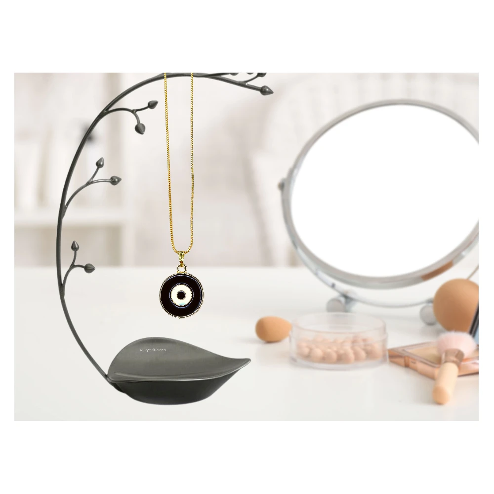Black Evil Eye Pendant Necklace - Round (Gold) - Image 3