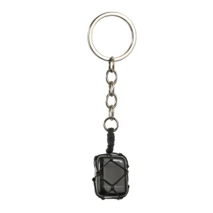Black Tourmaline Crystal Keychain (Macrame Tumbled)