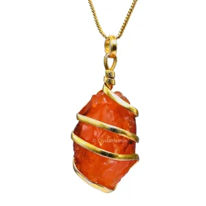 Carnelian Necklace - Spiral Raw Crystal (Gold)