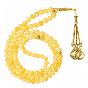 Yellow Calcite Crystal Tasbih (Gold)