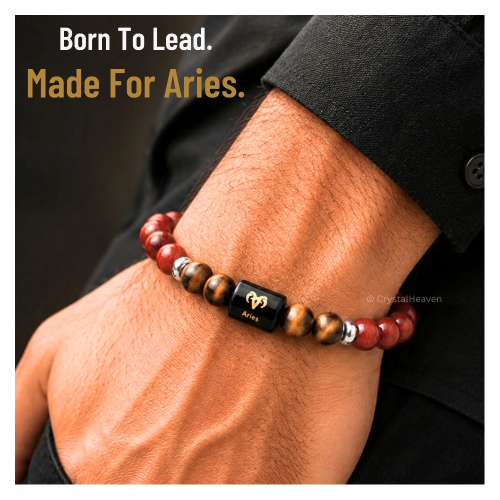 Aries Bracelet (मेष राशि) - Red Jasper & Tiger Eye - Image 4