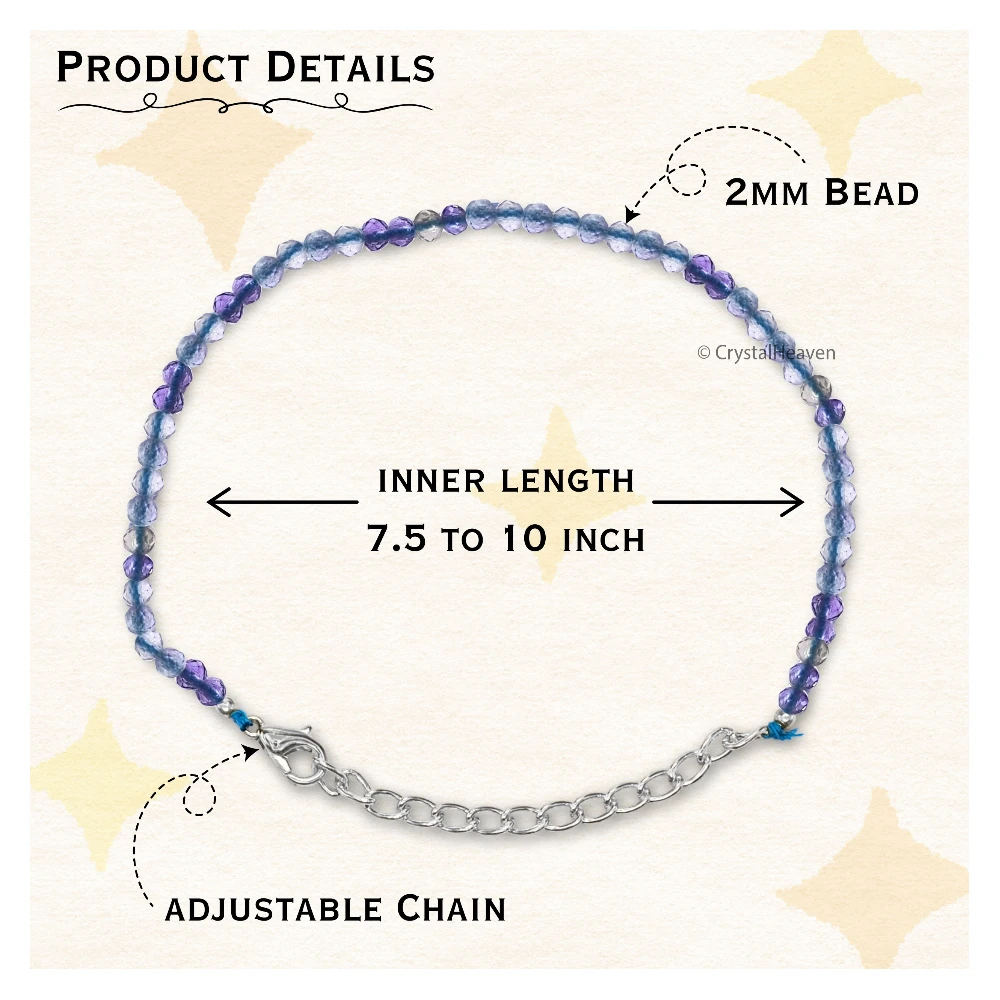 Blue Fluorite Bracelets - 2mm Faceted Beads (Silver) - Image 3
