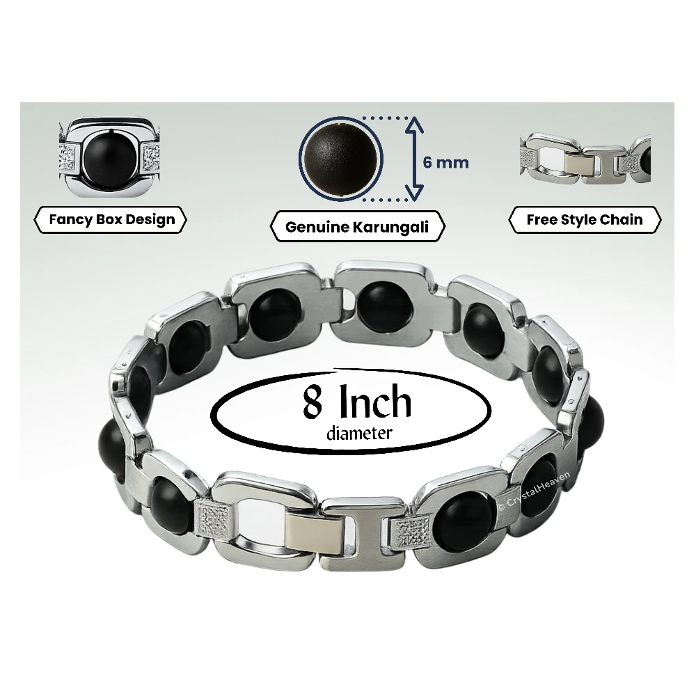 6mm Karungali Bracelet - Premium Silver Chain - Image 3