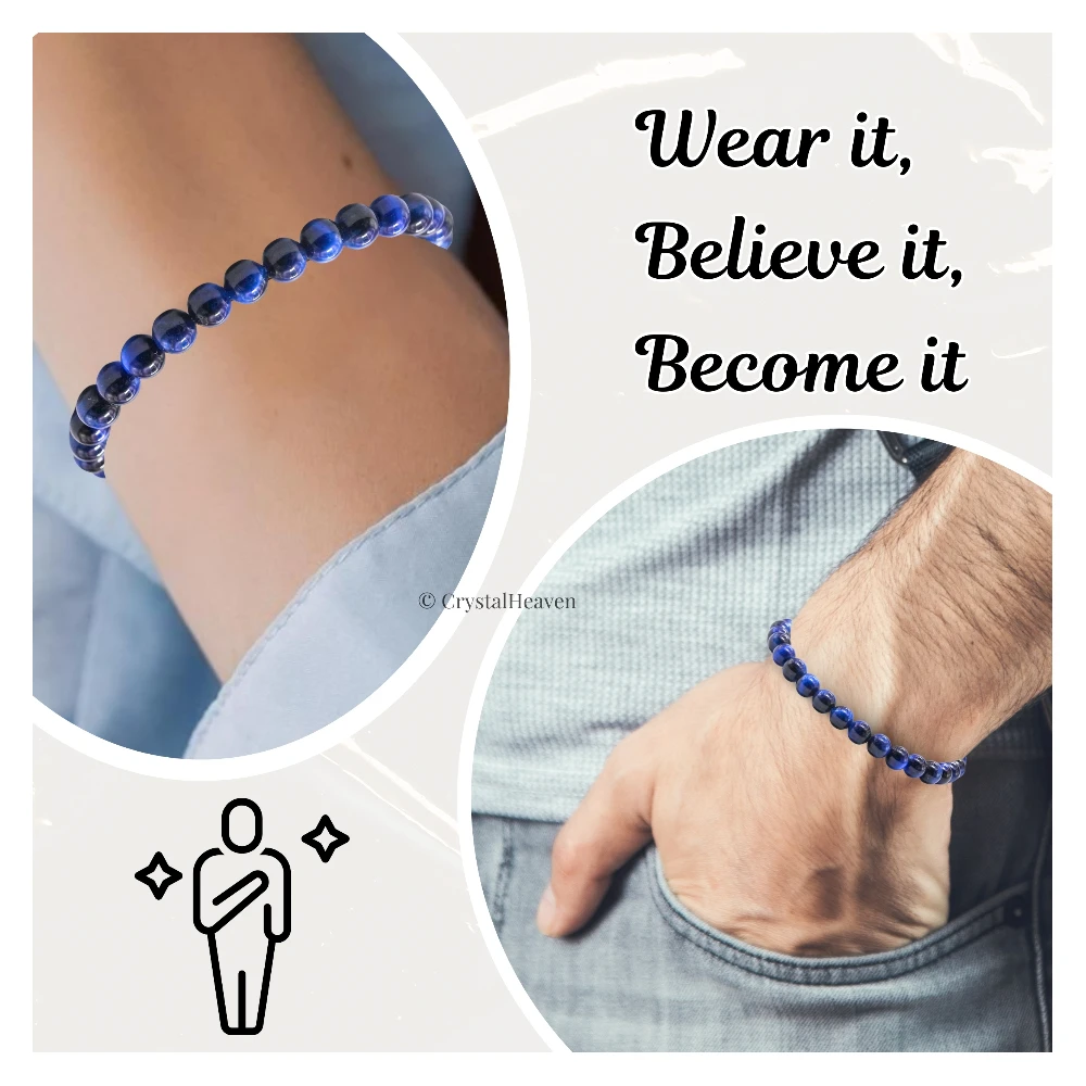Blue Cats Eye Healing Crystal Bracelets - 6mm Beads (Adjustable) - Image 5