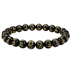 Black Agate OM Mani Padme Hum Bracelet (Elastic)