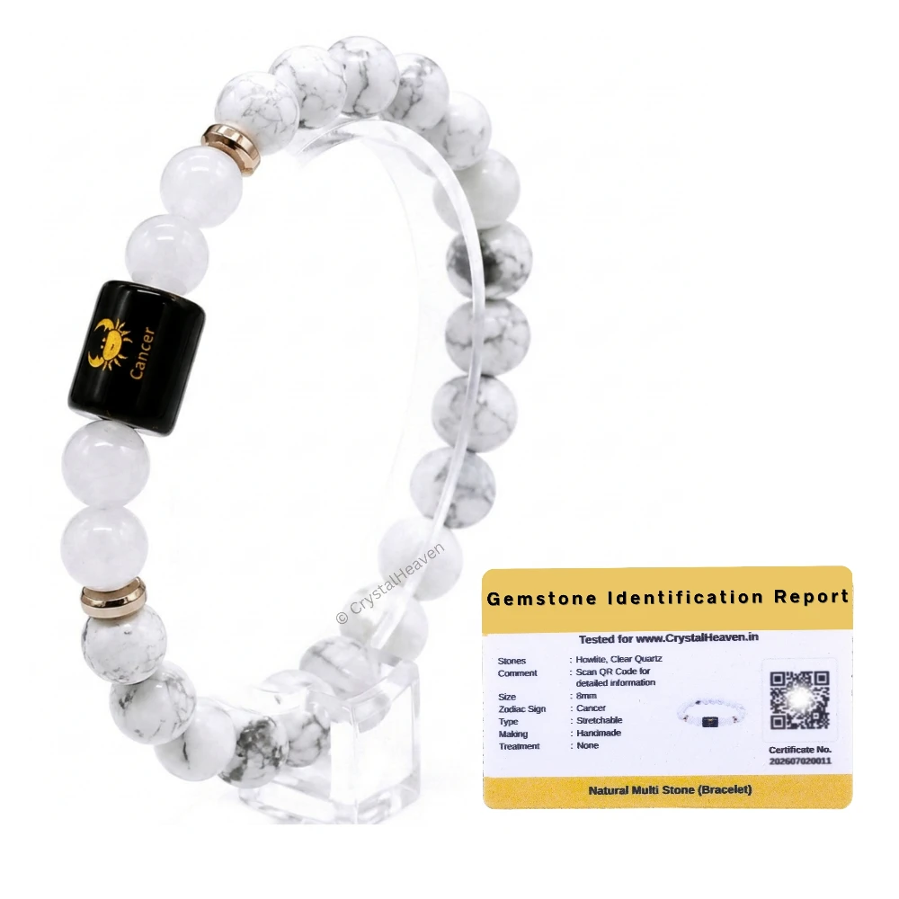 Cancer Bracelet (कर्क राशि) - Howlite & Milky Quartz - Image 2