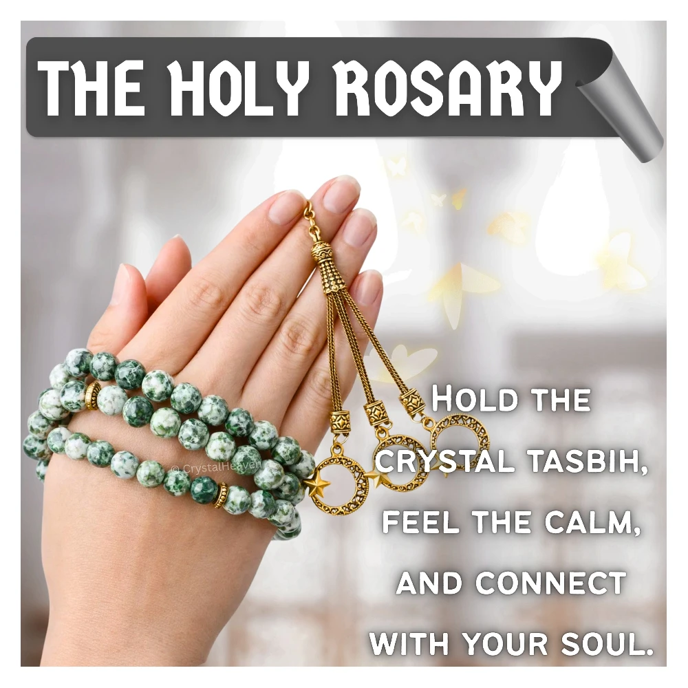 Tree Agate Crystal Tasbih (Gold) - Image 5