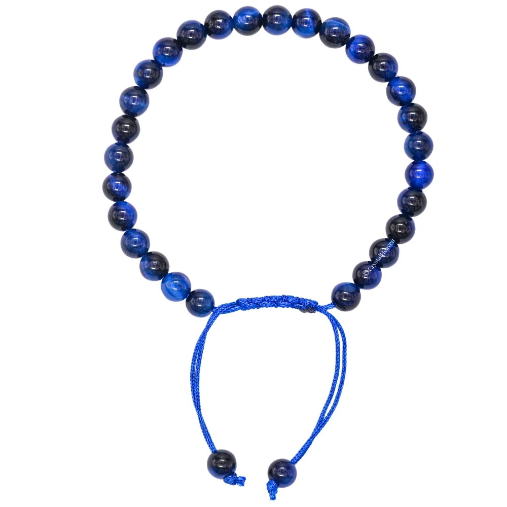 Blue Cats Eye Healing Crystal Bracelets - 6mm Beads (Adjustable) - Image 3