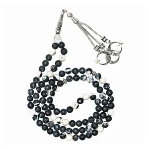 Black and White Jasper Crystal Tasbih (Silver)