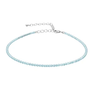 Aquamarine Anklet - 2mm Faceted Beads (Silver)
