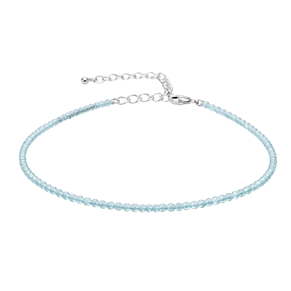 Aquamarine Anklet - 2mm Faceted Beads (Silver)